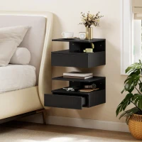 HOMCOM Floating Nightstand Set of 2, Wall Mounted Bedside Table with Drawer and Shelf, Small Night Stand for Bedroom, Black(m-1)