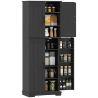 HOMCOM Tall Pantry Cabinet, 64" Storage Cabinet with Adjustable Shelves and 8 Door Spice Racks for Kitchen, Dining Room, Black(m-2)