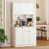 HOMCOM 71" Pantry Cabinet with Charging Station, Kitchen Storage Cabinet with Microwave Stand, Pegboard, 6 S-hooks, White(m-1)