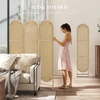 HOMCOM Bohemian Privacy Screen, Folding Room Divider with 3 Panels and Arched Top for Bedroom Living Room Office, Natural Wood(m-7)