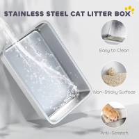 PawHut XL Stainless Steel Litter Box with Lid, Extra Large Covered Cat Litter Box for Indoor Kittens with Filp Top, Scoop(m-4)