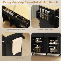 HOMCOM Kitchen Island Cart with Power Outlet & Drop Leaf, 55" Rolling Kitchen Island on Wheels with Storage, Black(m-4)