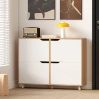 HOMCOM Narrow Shoe Cabinet, Shoe Storage Cabinet with 4 Flip Drawers and Adjustable Shelves for 16 Pairs of Shoes, Natural(m-9)