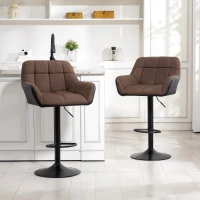 HOMCOM Swivel Barstools Set of 2 Adjustable Bar Stools with Footrest Armrests and PU Leather Back for Dining Room Brown(m-8)