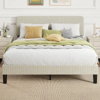 HOMCOM Queen Size Bed Frame with Adjustable Upholstered Headboard Platform Bed Frame Wood Slat Support Noise Free Light Grey(m-1)