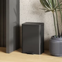 HOMCOM 5.3 Gallon/20 L Garbage Bin with Soft Close Lid, Trash Can with Removable Inner Bucket for Kitchen, Office, Matte Black(m-9)