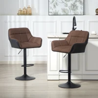 HOMCOM Swivel Barstools Set of 2 Adjustable Bar Stools with Footrest Armrests and PU Leather Back for Dining Room Brown(m-1)
