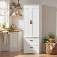 HOMCOM Tall Pantry Cabinet, 67" Kitchen Storage Cabinet with Adjustable Shelves and 2 Drawers for Kitchen, Dining Room, White(m-10)