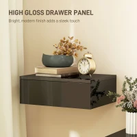 HOMCOM Set of 2 Wall Mounted Bedside Tables, High Gloss Floating Nightstands with Drawer for Bedroom, Black(m-6)
