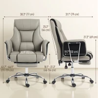 HOMCOM Reclining Office Chair, Overstuffed Executive Desk Chair with High Back, PU Leather, Footrest, Swivel Wheels, Grey(m-3)
