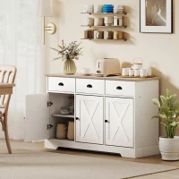 HOMCOM 46.5" Buffet Cabinet, Farmhouse Sideboard with 3 Barn Doors and 3 Drawers for Living Room, Kitchen, White(m-1)