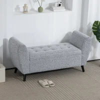 HOMCOM Upholstered Storage Bench with Arms, Modern Ottoman Bench for Bedroom, Entryway, and Living Room, Grey(m-8)