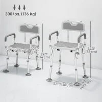 HOMCOM Adjustable Shower Chair with Arms Back and Padded Seat, Light Grey(m-3)