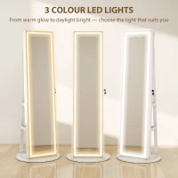 HOMCOM Jewelry Cabinet with Full Length Lockable Mirror, Standing Jewelry Armoire Organizer with LEDs, White(m-6)