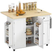 HOMCOM Kitchen Island Cart, Rolling Kitchen Island Table with Drop Leaf, Drawer, Spice and Towel Rack, White(m-11)
