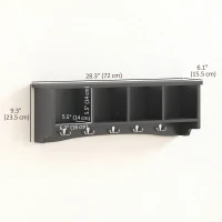 HOMCOM Coat Rack Wall Mount with Shelf, 28" Wall Coat Rack with 5 Hooks and 4 Compartments for Living Room, Entryway, Black(m-3)