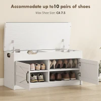 HOMCOM Shoe Storage Bench, Entryway Bench with 2-Tier Cabinet, Flip-Top Storage, Padded Cushion for Hallway, White(m-4)