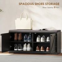 HOMCOM Shoe Storage Bench with Padded Seat, Entryway Bench Holds up to 352 lb, Shoe Organizer, 8 Pairs, Black Wood Grain(m-4)