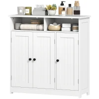 HOMCOM Bathroom Floor Cabinet, Freestanding Bathroom Storage Unit with 3 Doors, 2 Open Shelves and Adjustable Shelf, White(m-2)