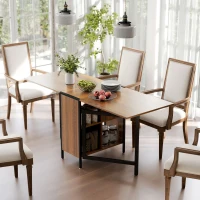 HOMCOM Multi-use Foldable Table with Hideaway Shelves, Drop Leaf Table for Kitchen, Dining, Study and Office, Brown(m-8)