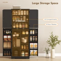 HOMCOM Tall Pantry Cabinet, 64" Storage Cabinet with Adjustable Shelves and 8 Door Spice Racks for Kitchen, Dining Room, Black(m-4)