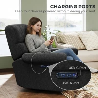 HOMCOM Power Recliner Chair, Fabric Upholstered Recliner Chair with USB Ports, Swivel and Rocking Function, Footrest, Black(m-7)
