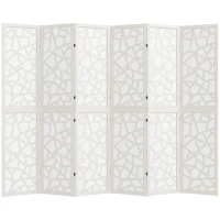 HOMCOM 6 Panel Room Divider, 5.6 FT Lightweight Folding Privacy Screen with Geometric Pattern for Living Room, Bedroom, White(m-11)