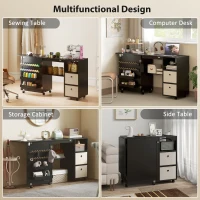 HOMCOM Rolling Sewing Machine Table with Power Outlet, Folding Craft Table with 2 Fabric Drawers, 2 Bins and 18 Pegs, Black(m-7)