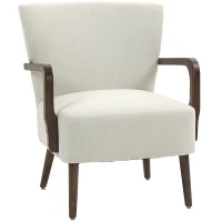 HOMCOM Accent Chair with Wooden Legs, Linen Fabric Armchair with Thick Padding, Comfy Chair for Living Room, Cream White(m-2)