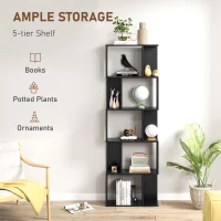 HOMCOM 5-Tier Geometric Bookshelf, S Shaped Bookcase, Modern Freestanding Display Shelf Unit for Home Office, Black(m-4)