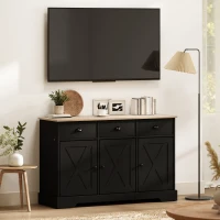 HOMCOM 46.5" Buffet Cabinet, Farmhouse Sideboard with 3 Barn Doors and 3 Drawers for Living Room, Kitchen, Black(m-7)