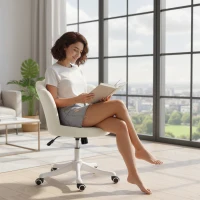 HOMCOM Office Chair, Armless Swivel Desk Chair with Adjustable Height, Backrest, Tilt Function for Office, Vanity, Cream(m-10)