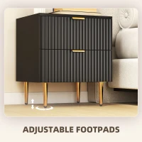 HOMCOM Bedside Table Set of 2, Modern Nightstand with 2 Drawers, Side End Table with Metal Legs for Living Room, Bedroom, Black(m-7)