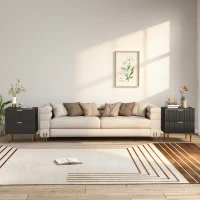 HOMCOM Bedside Table Set of 2, Modern Nightstand with 2 Drawers, Side End Table with Metal Legs for Living Room, Bedroom, Black(m-10)