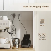 HOMCOM 68" Pantry Cabinet with Charging Station, Kitchen Storage Cabinet with Microwave Stand, 4 Door Racks, White(m-6)