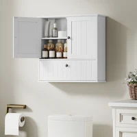 HOMCOM Bathroom Wall Cabinet, Farmhouse Medicine Cabinet with Adjustable Shelves and Flip-Down Door, Over The Toilet, White(m-1)