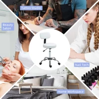 HOMCOM Adjustable Rolling Stool with Removable Backrest, Faux Leather Swivel Stool Chair for Salon Spa, Bar, Massage, White(m-9)