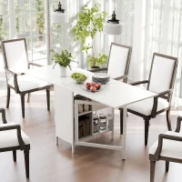 HOMCOM Multi-use Foldable Table with Hideaway Shelves, Drop Leaf Table for Kitchen, Dining, Study and Office, White(m-8)