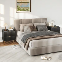 HOMCOM Bedside Table Set of 2, Modern Nightstand with 2 Drawers, Side End Table with Metal Legs for Living Room, Bedroom, Black(m-8)