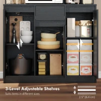 HOMCOM 71" Pantry Cabinet with Charging Station, Kitchen Storage Cabinet with Microwave Stand, Pegboard, 6 S-hooks, Black(m-5)