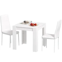 HOMCOM Dining Table Set for 2, Square Kitchen Table and Chairs, Dining Room Table and PU Leather Upholstered Chairs, White(m-2)