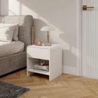 HOMCOM Nightstand Set of 2, Modern Bedside Table with Rounded Corners, Nightstand with Drawer and Open Shelf, Distressed White(m-10)