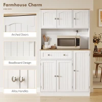 HOMCOM 68" Pantry Cabinet with Charging Station, Kitchen Storage Cabinet with Microwave Stand, 4 Door Racks, White(m-7)