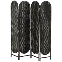 HOMCOM Bohemian Privacy Screen, Folding Room Divider with 4 Panels and Arched Top for Bedroom Living Room Office, Black(m-2)