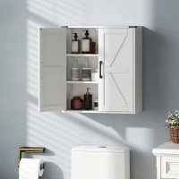 HOMCOM Bathroom Wall Cabinet, Wall Mounted Medicine Cabinet with Barn Doors and Adjustable Shelves, Over The Toilet, White(m-1)