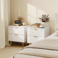 HOMCOM Bedside Table, Modern Nightstand with 2 Drawers, Side End Table with Metal Legs for Living Room, Bedroom, White