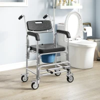 HOMCOM 3-in-1 Shower Commode Wheelchair, Transport Beside Commode Chair with Padded Seat for the Elderly, Disabled(m-9)
