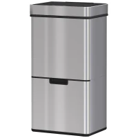 HOMCOM Sensor Trash Can, 19 Gallon Stainless Steel Kitchen Garbage Can with 3 Compartments, Removable Inner Buckets, Silver(m-2)