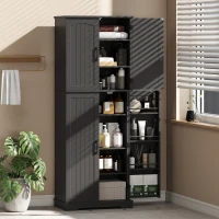 HOMCOM Tall Pantry Cabinet, 64" Storage Cabinet with Adjustable Shelves and 8 Door Spice Racks for Kitchen, Dining Room, Black(m-9)