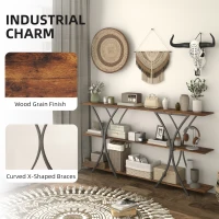 HOMCOM 71" Console Table, 3-Tier Industrial Entryway Table with 2 Storage Shelves for Living Room, Hallway, Rustic Brown(m-5)